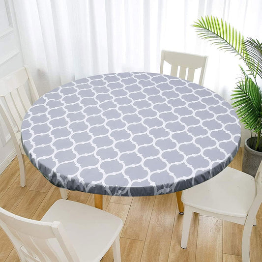 HSHGZSR Waterproof Round Tablecloth Elastic Edged Fitted Table Cover Wipeable Oil Proof Table Cloth for Kitchen Dining Room Tabletop (Grey, 43.3-55.1 Inch in Diameter)