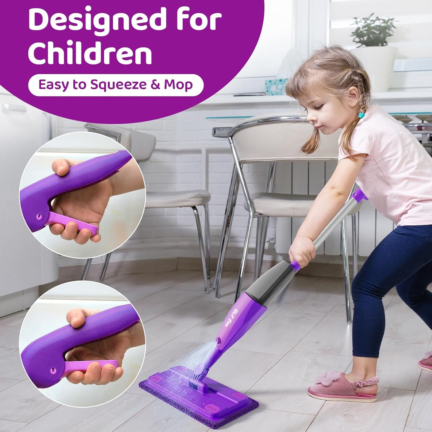 CalfQueen Mop Montessori Kids Toys with Water Sprayer, Pretend Play&Preschool Educational, STEM Clean, Housekeeping Kit Spray Mops for Floor Cleaning, Birthady Gifts 3 4 5 6 7 8 Year Old Boys Girls