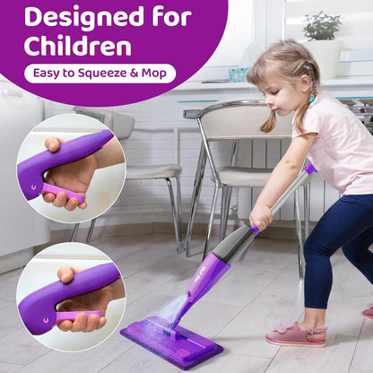 CalfQueen Mop Montessori Kids Toys with Water Sprayer, Pretend Play&Preschool Educational, STEM Clean, Housekeeping Kit Spray Mops for Floor Cleaning, Birthady Gifts 3 4 5 6 7 8 Year Old Boys Girls