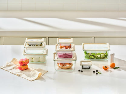 GLASSLOCK Sens 16Pcs Glass Food Storage Set â€“ Airtight & Leakproof, 8 Different Sizes, Anti Slip Lid, Microwave & Oven Safe, Perfect for Meal prep, Lunch Box, Nestable & Stackable, Pantry Storage