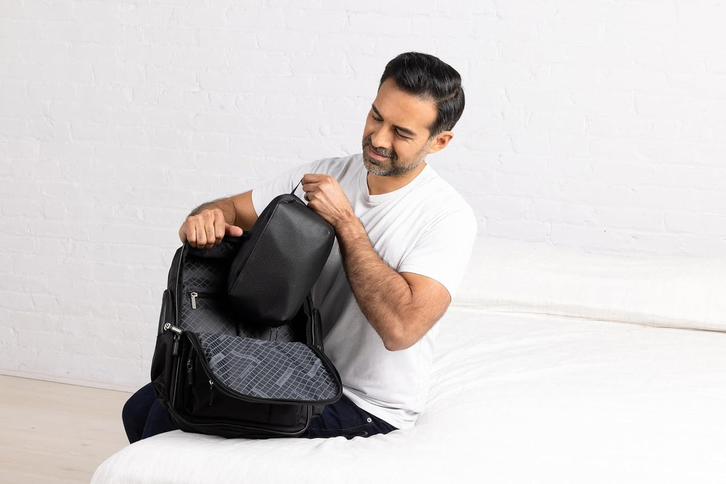 Brookstone Compact Toiletry Kit - Vegan Leather Travel Toiletry Bag with Side Grab Handle - Hygiene Bag Toiletry Organizer, Black, Onesize