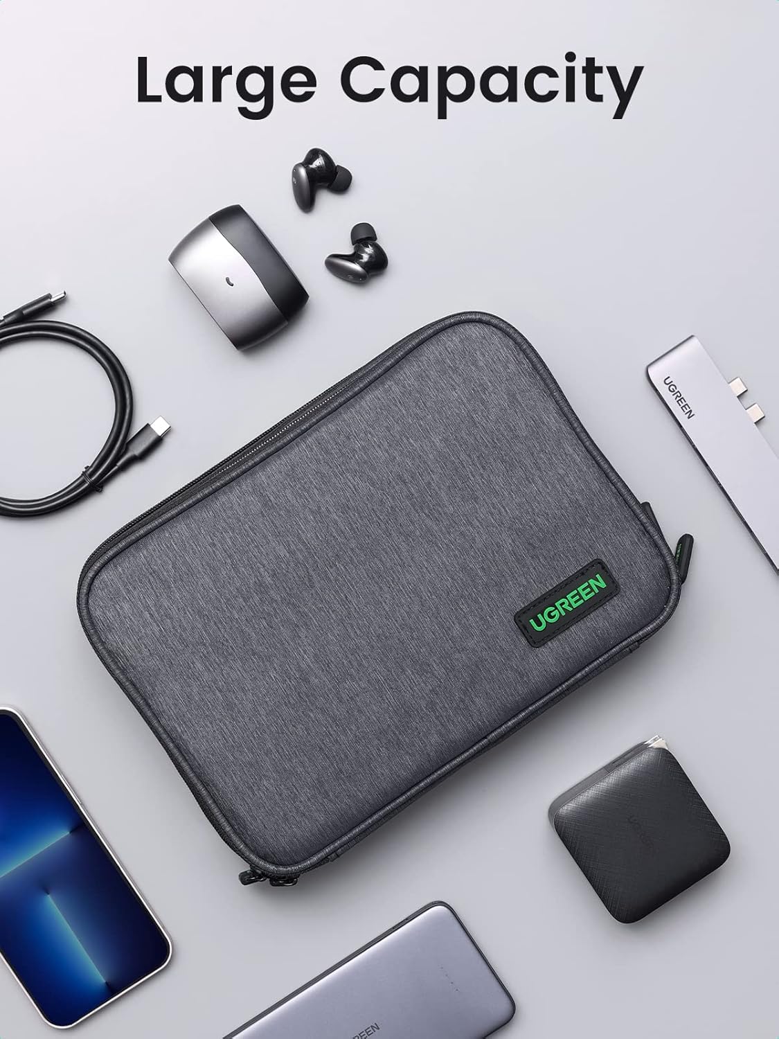 UGREEN Cable Organizer, Travel Bag Compatible with iPad Mini 5 4, Smartphone, Power Bank, Hard Disk, etc.