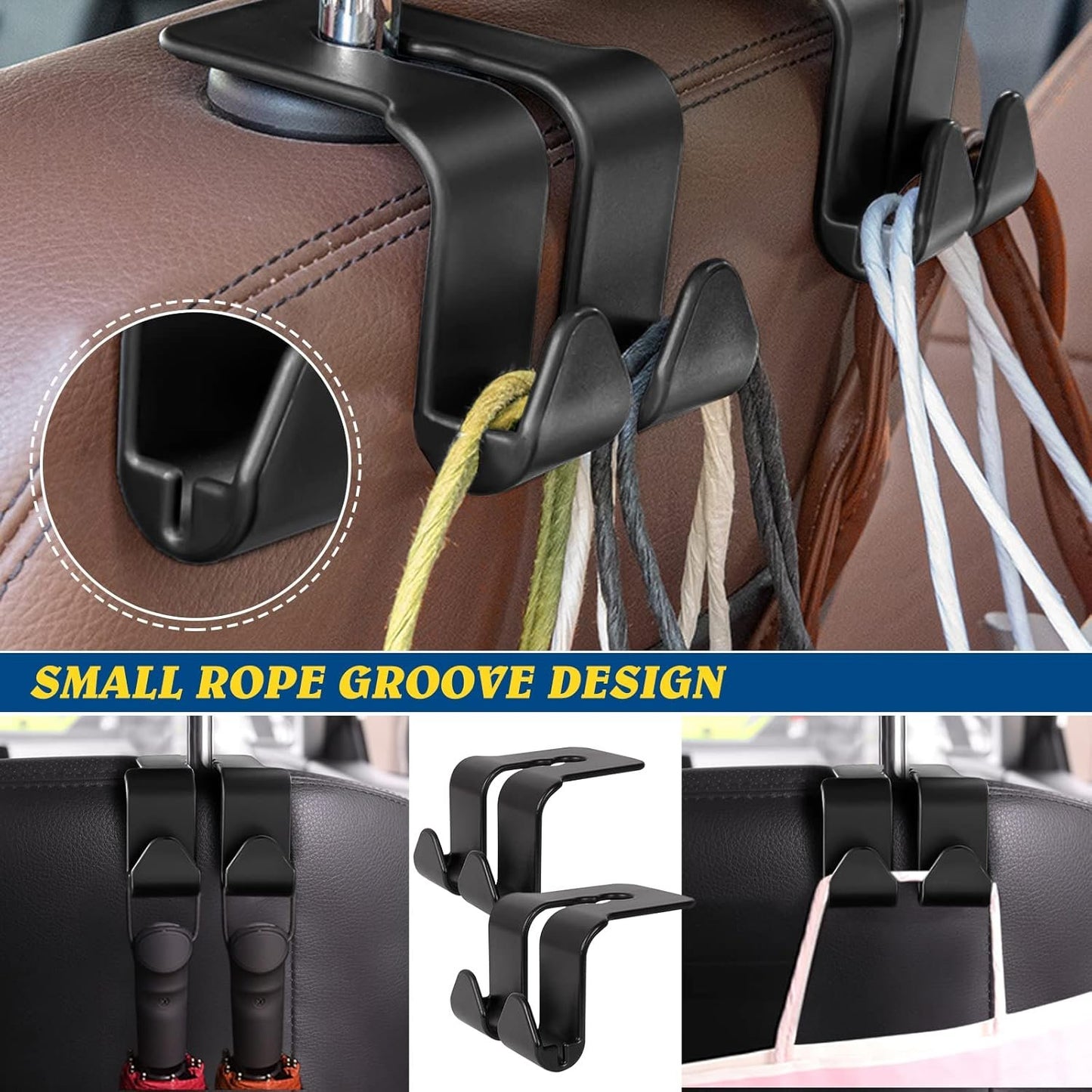 4 Car Headrest Hooks for Purses and Bags,Auto Interior Accessories Vehicle Seat Back Phone Holder Headrest Hook for Phone Umbrellas Grocery Handbag