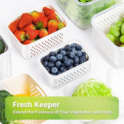 COCOYA 5-Pack Large Fruit Containers for Fridge, Leakproof Produce Storage Keeper with Removable Colander Food Grade BPA FREE Keep Vegetables Berry Veggies Lettuce Banana Meat Food Fresh Longer