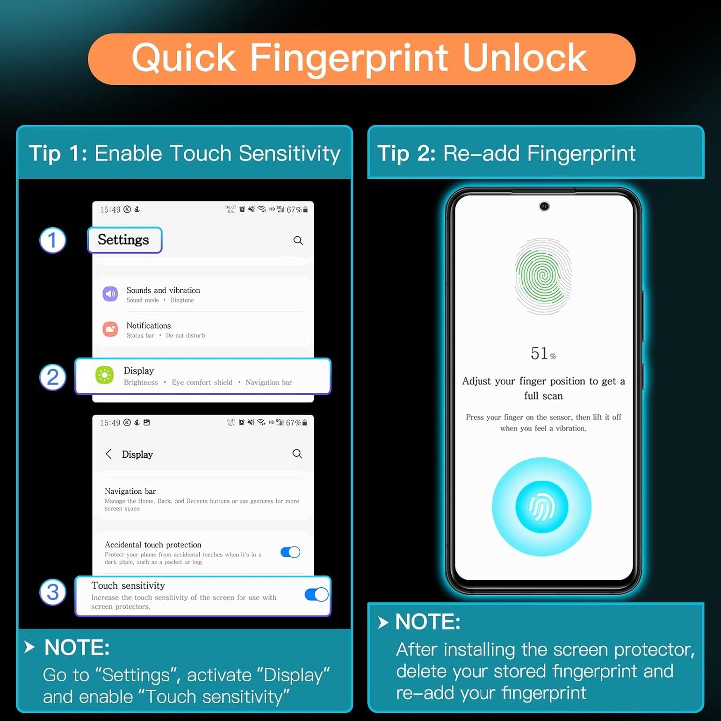 JETech Screen Protector for Samsung Galaxy A54 5G 6.4-Inch, 9H Tempered Glass Film, Anti-Scratch, HD Clear, 3-Pack