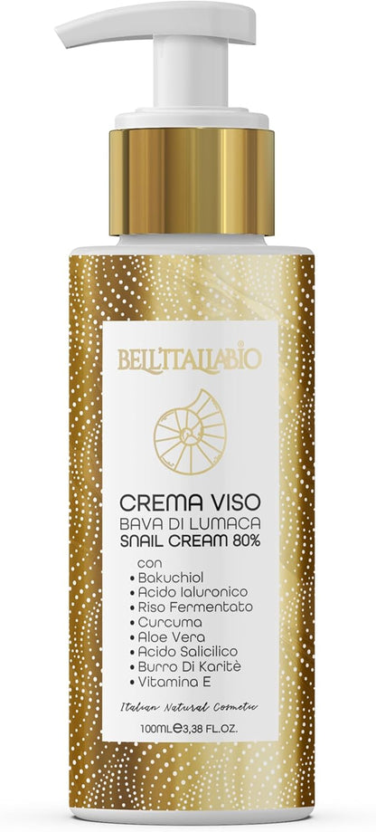 Anti-Wrinkle Face Cream with Snail Slime, Hyaluronic Acid, Vitamin E – Regenerating and Brightening with Aloe Vera – Multifunctional Anti-Aging Treatment for Blemishes and Dyschromias – Made in Italy