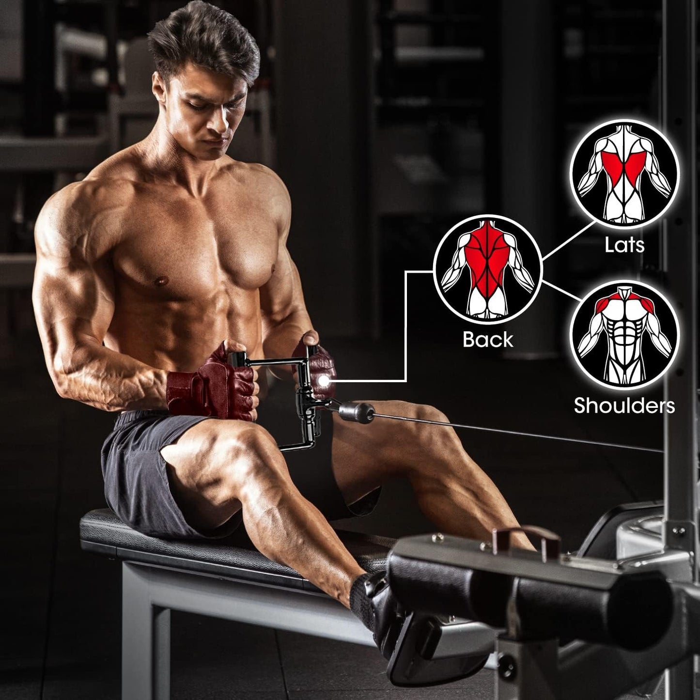 Yes4All Black Combo Tricep Press Down Cable Machine Attachment, LAT Pulldown Attachments for Gym Set with Tricep Pull Down Rope, Double D Handles, V-Shaped Bar and Rotating Pull Down Straight Bar