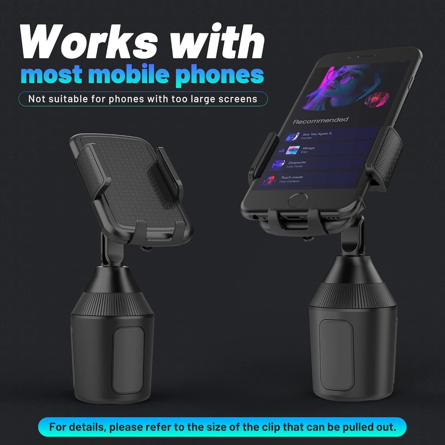 SEEKONE Universal Car Phone Holder, Smartphone Cup Holder for Car, Suitable for All Smartphones 5.5-10cm