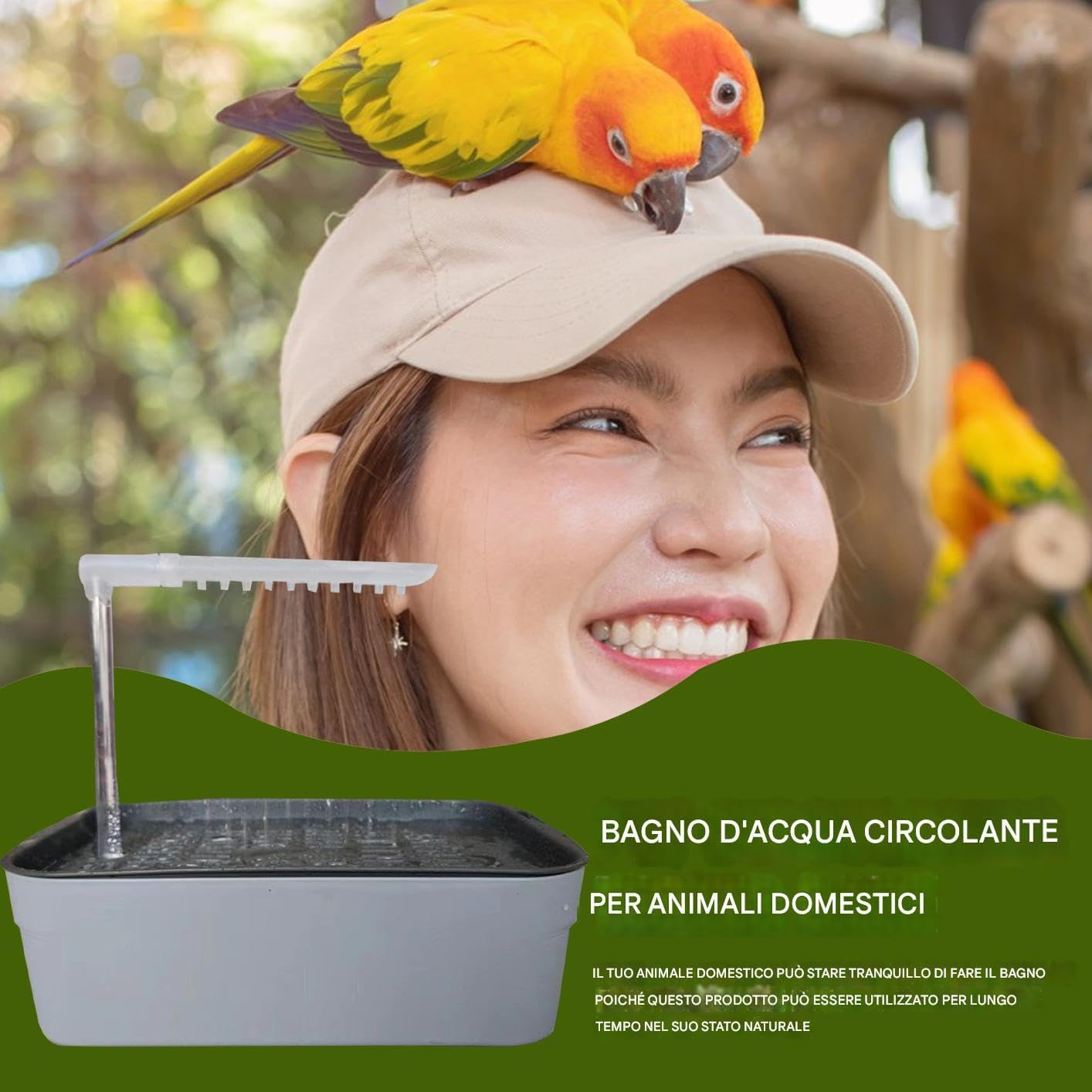 Parrot Bathtub, Automatic Bird Shower Station, Usb Powered Pet Bath Tub with Fountain Spray, Interactive Cage Bathing Toy for Small Medium Breeds, for Aviary, Garden, Outdoors
