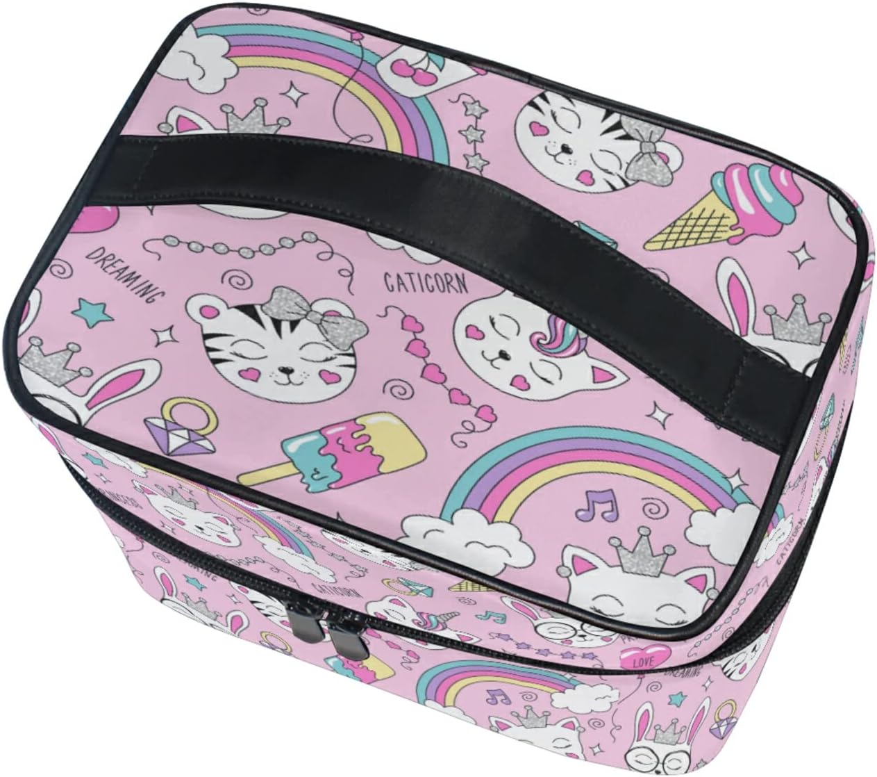 Cute Cat Tiger Unicorn Rainbow Beauty Case for Travel Women Cosmetics Bag Make up Makeup Bags Makeup Organizer Girl, Cute Funny