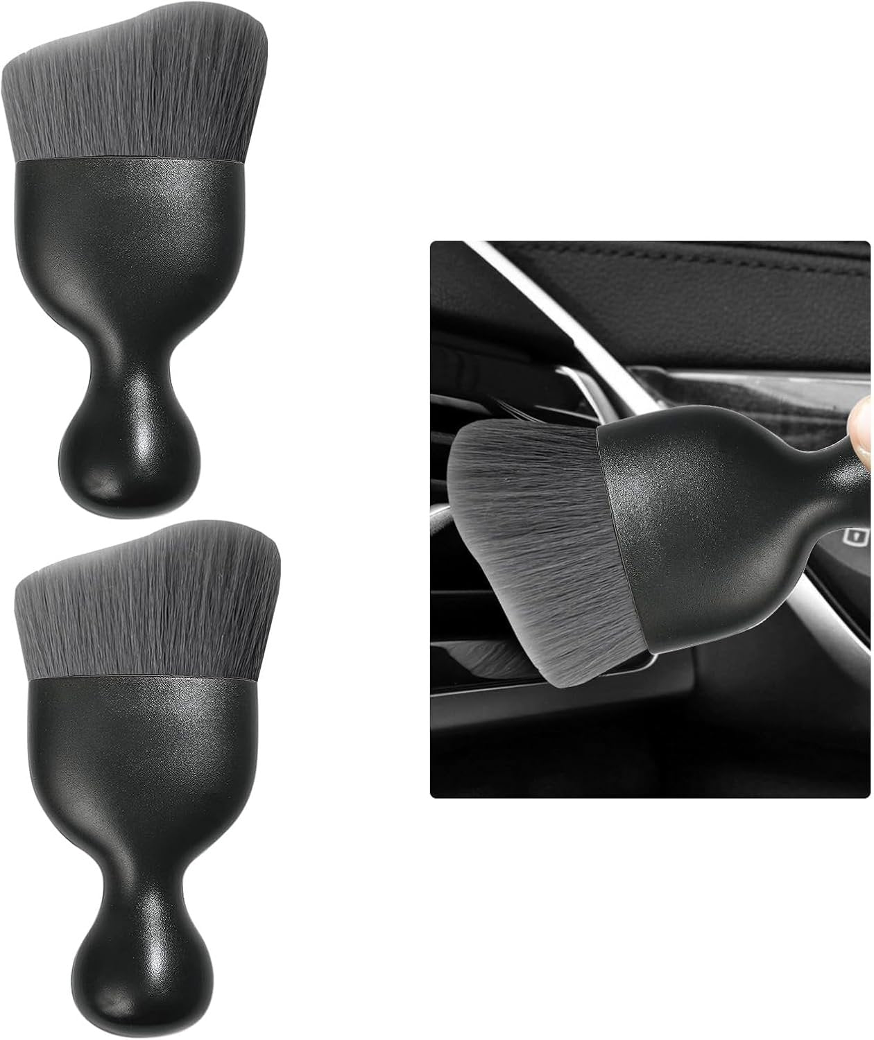 Car Detailing Brush, Curved Soft Bristles Auto Removal Dust Collectors, Universal Vehicle Dashboard, Air Conditioner Vents, Interior Cleaning Tool Accessories (2, Gray)