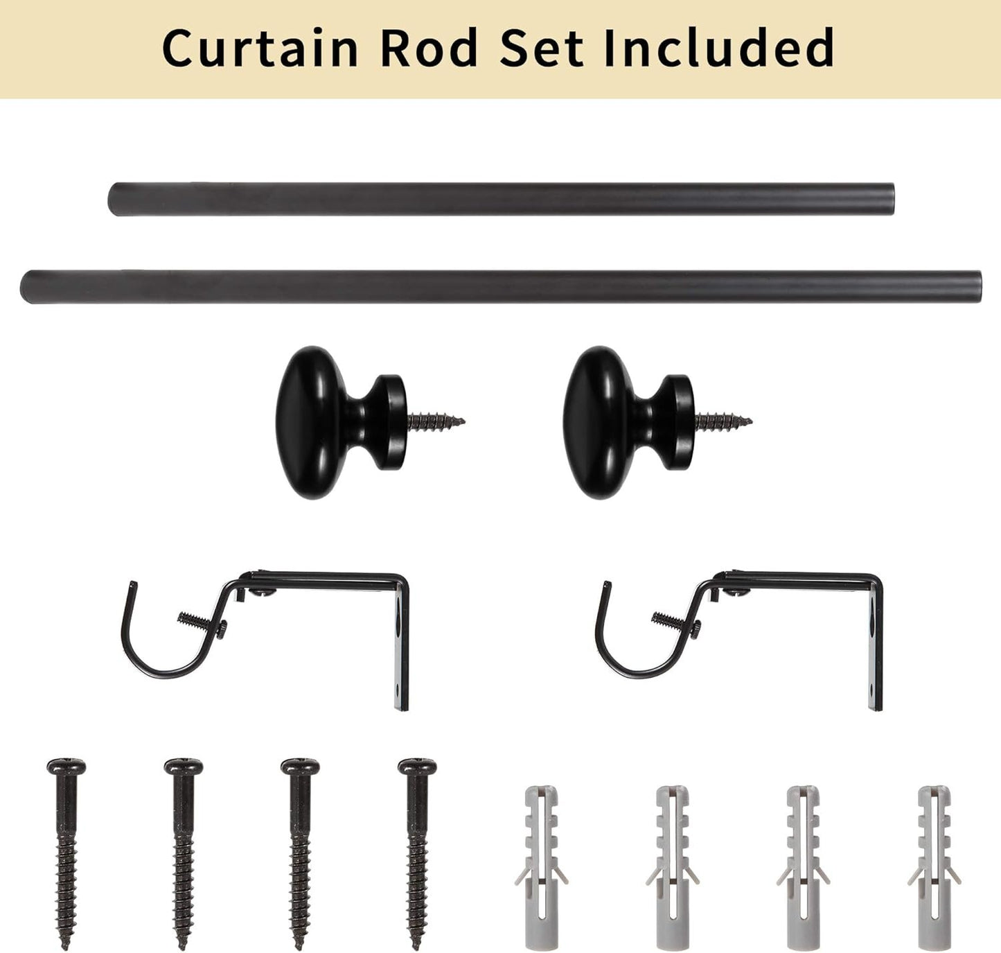TiMi Window Curtain Rod 1 Inch Decorative Adjustable Single Curtain Rods Classic Oval, 28 to 48 Inch telescoping Drapery Rod, Black