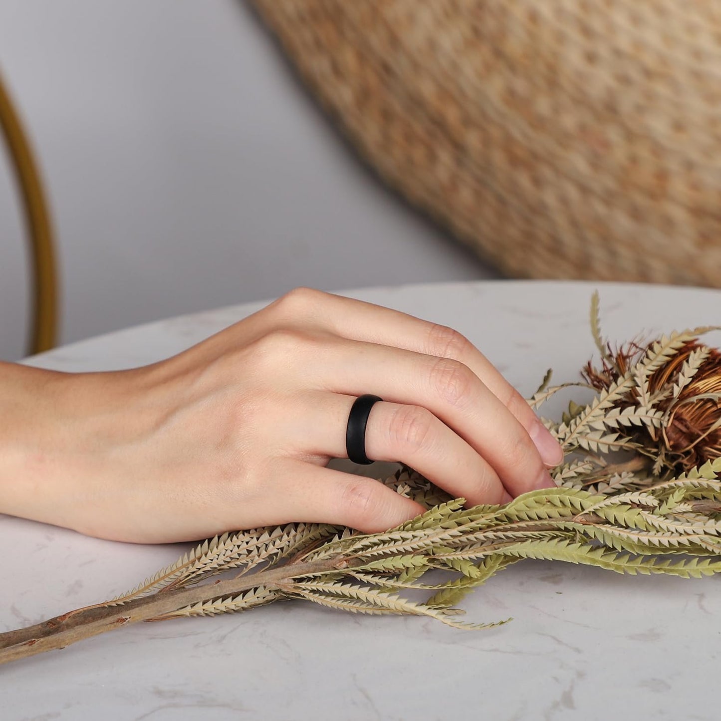 Egnaro Inner Arc Ergonomic Breathable Design, Silicone Rings for Women with half sizes, Women's Silicone Wedding Band，5.5mm Wide-2mm Thick