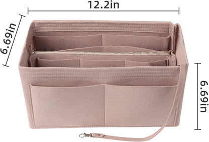 LITLANDSTAR Multi-Compartment Solid Color Felt Bag Large Capacity Makeup Bag Women Travel Large Makeup Organizer Toiletry bag Storage Pouch Handbag Tote, Khaki