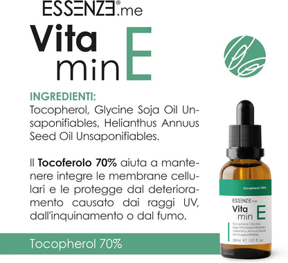 Tocopherol 70% Natural Vitamin E Oil Highly Concentrated to Dilute in Face Serum, Anti-Wrinkle Cream, Products for Hair, Nails and Cuticles. Antioxidant, Anti-Aging, Anti-Dirt, Soothing 30 ml