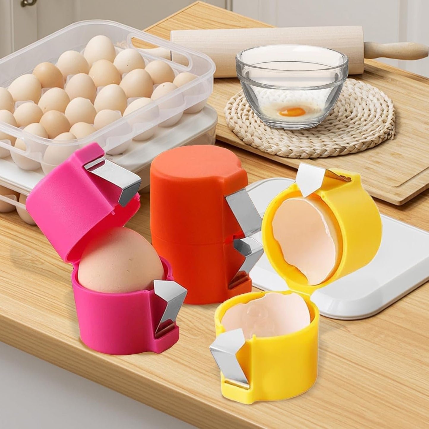 Egg Shell Opener, 3 Pack Egg Cracker Tool for Raw Eggs, Hard Boiled Egg Peeler Egg Cracking Tool Handheld Egg Slicer Kitchen Gadgets for Eggs Handheld Egg Slicer