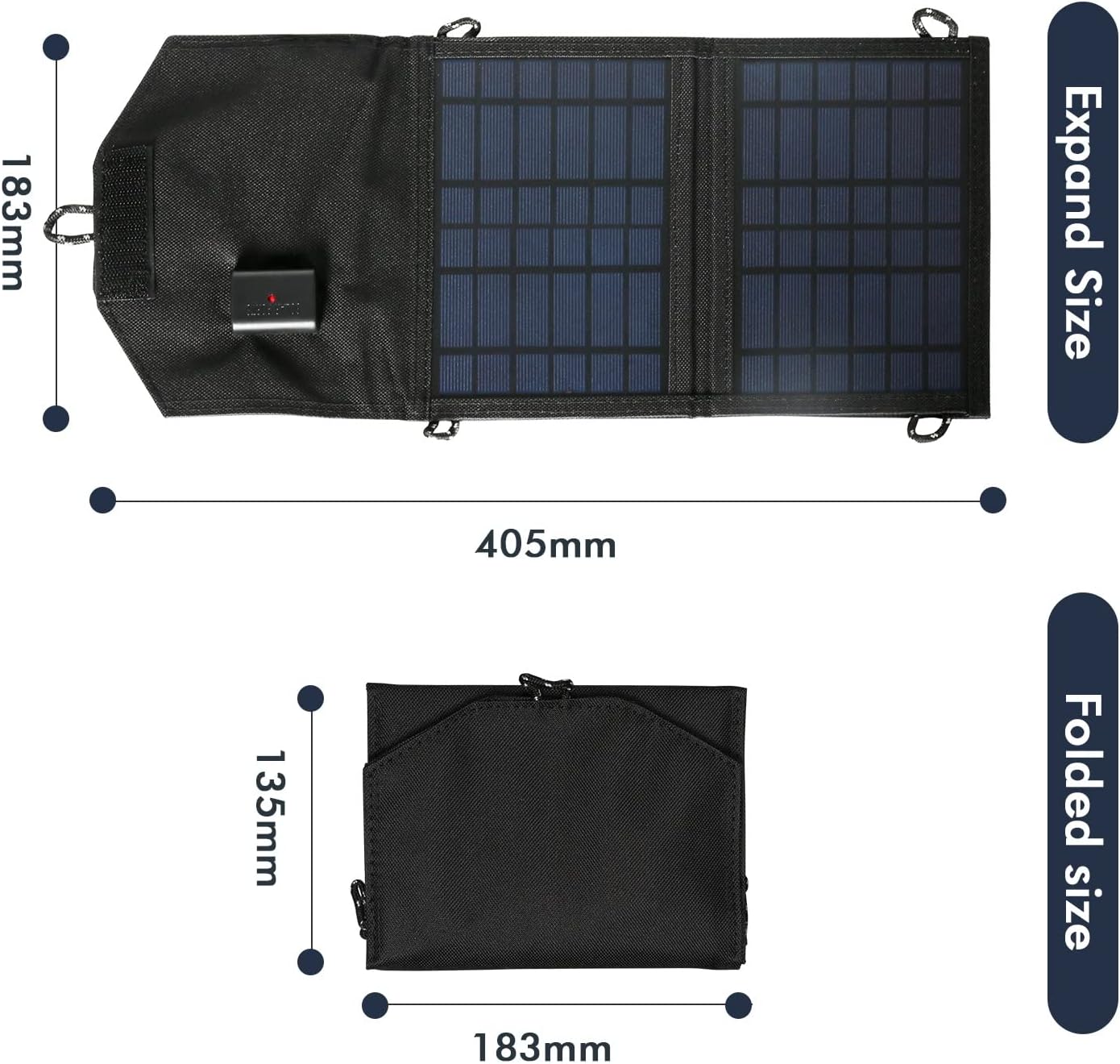 DEWIN Portable Foldable Solar Charger 15W 5V USB Solar Power Bank Waterproof for Phone Tablet Camera and Camping Travel (2 Fold)