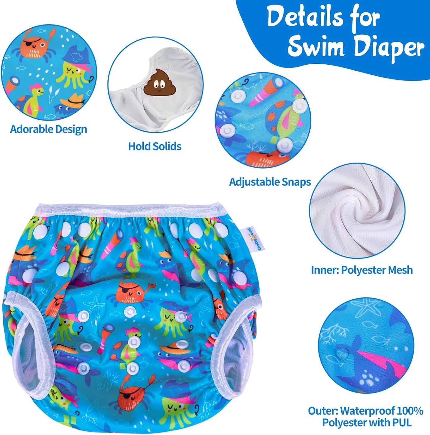 Babygoal Baby Reuseable Washable and Adjustable for,Outdoor Activities and Daily Use,Swim Lessons for Babies 0-8 Months,3SD31-CA
