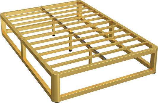 HOMPLE Full Bed Frame Platform,10" Metal Platform Bed Frame Full,Heavy Duty Steel Slat Mattress Foundation,No Box Spring Needed,Golden