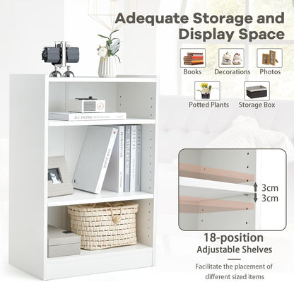 KOMFOTTEU 3 Tier Open Bookcase Shelf Adjustable Shelves Storage Cabinet Organizer with Anti-tipping Device Wardrobe for Bedroom Living Room 50x30x75cm (White)
