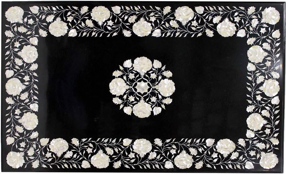 crafts look Black Marble Dining Table Top Mosaic Inlay Art Handmade Decor