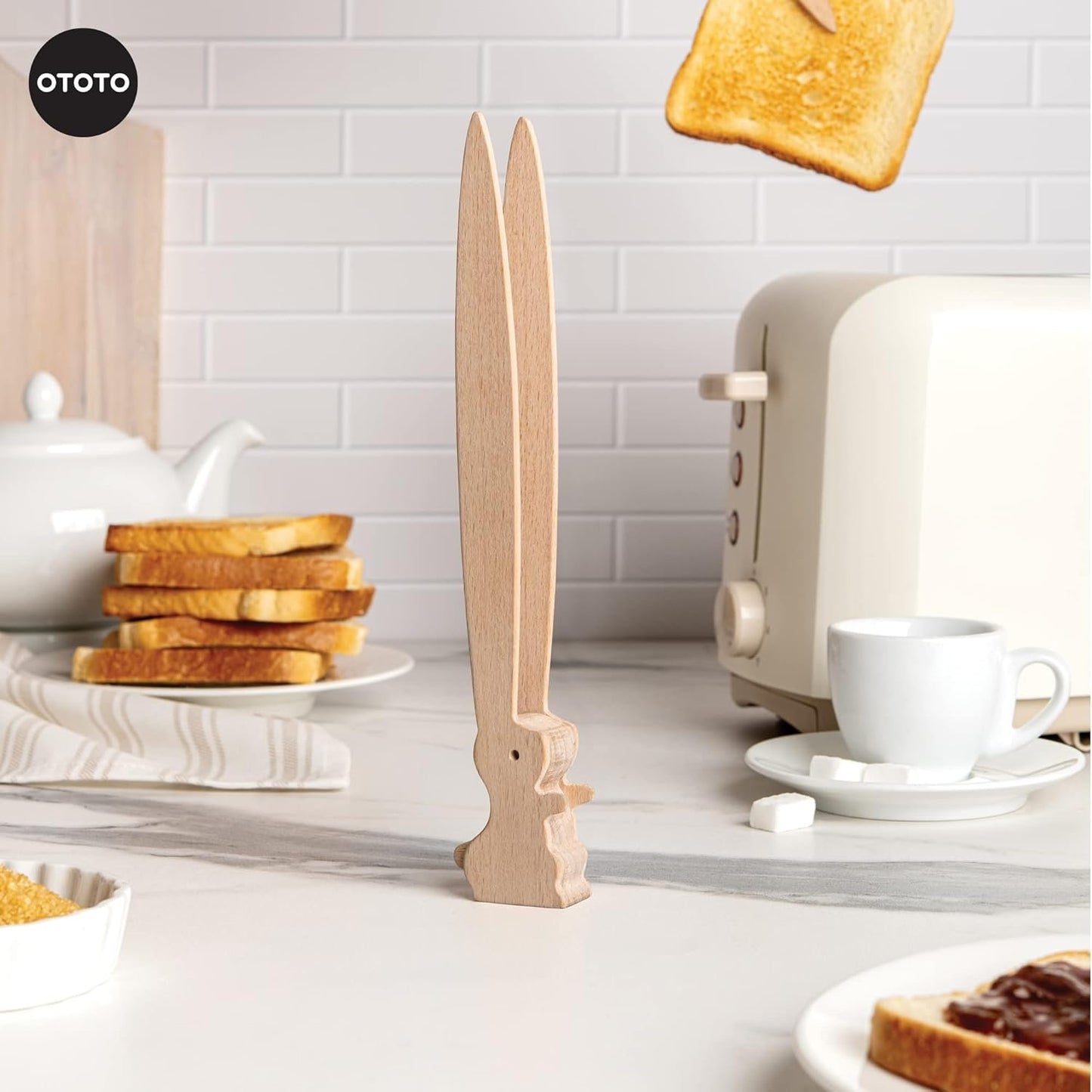 OTOTO Bernie Bunny Toaster Tongs, Toaster Tongs, Multi-Purpose Wooden Tongs for Appetizers, Wooden Utensils and Cute Kitchen Gadgets