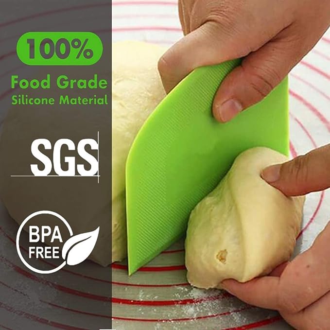 SURDOCA Dough Scraper Bench Scraper - 3P 7.1x4.9" Plastic Flexible Bowl Scraper, Sharp Edge & Angles Cake Scraper. Non-Slip Bakeware Decorating Tools Sculpting & Modeling Tools - Pink+White+Pink