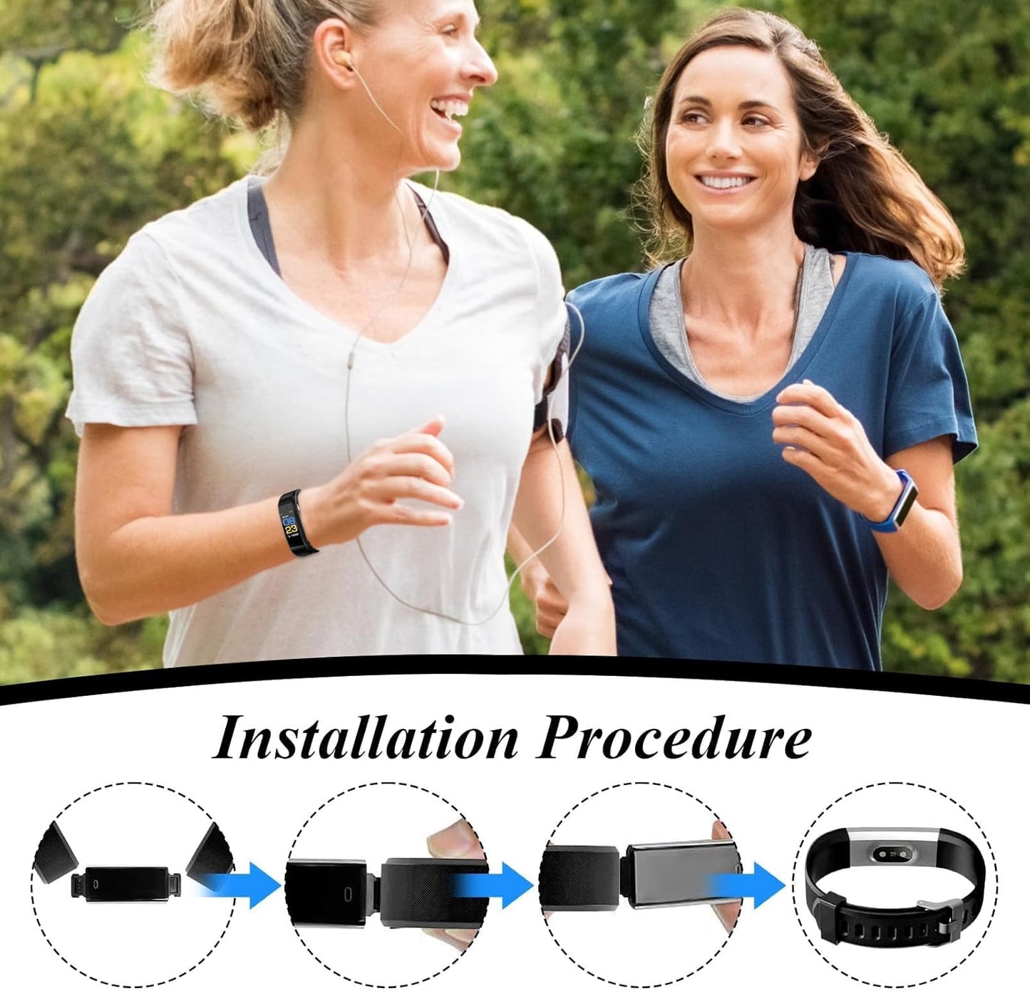 hoeslaw 2 Pcs Watch Bands Replacement for ID115plus HR, Very Fit Pro Activity Fitness Tracker Wrist Bands Set, Multicolor Veryfitpro Smart Watch Strap Replacements (2 Black)