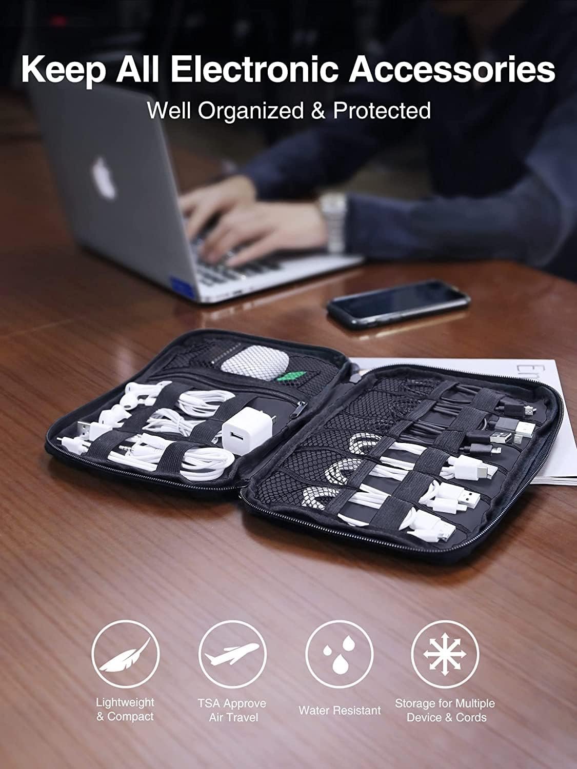 Luxtude Electronic Organizer Travel Cable Organizer Electronics Gadgets Accessories Case for USB Cable Cord, Charger, Power Bank, Phone, Hard Drives, USB Flash Drive, SD Card (Gray)