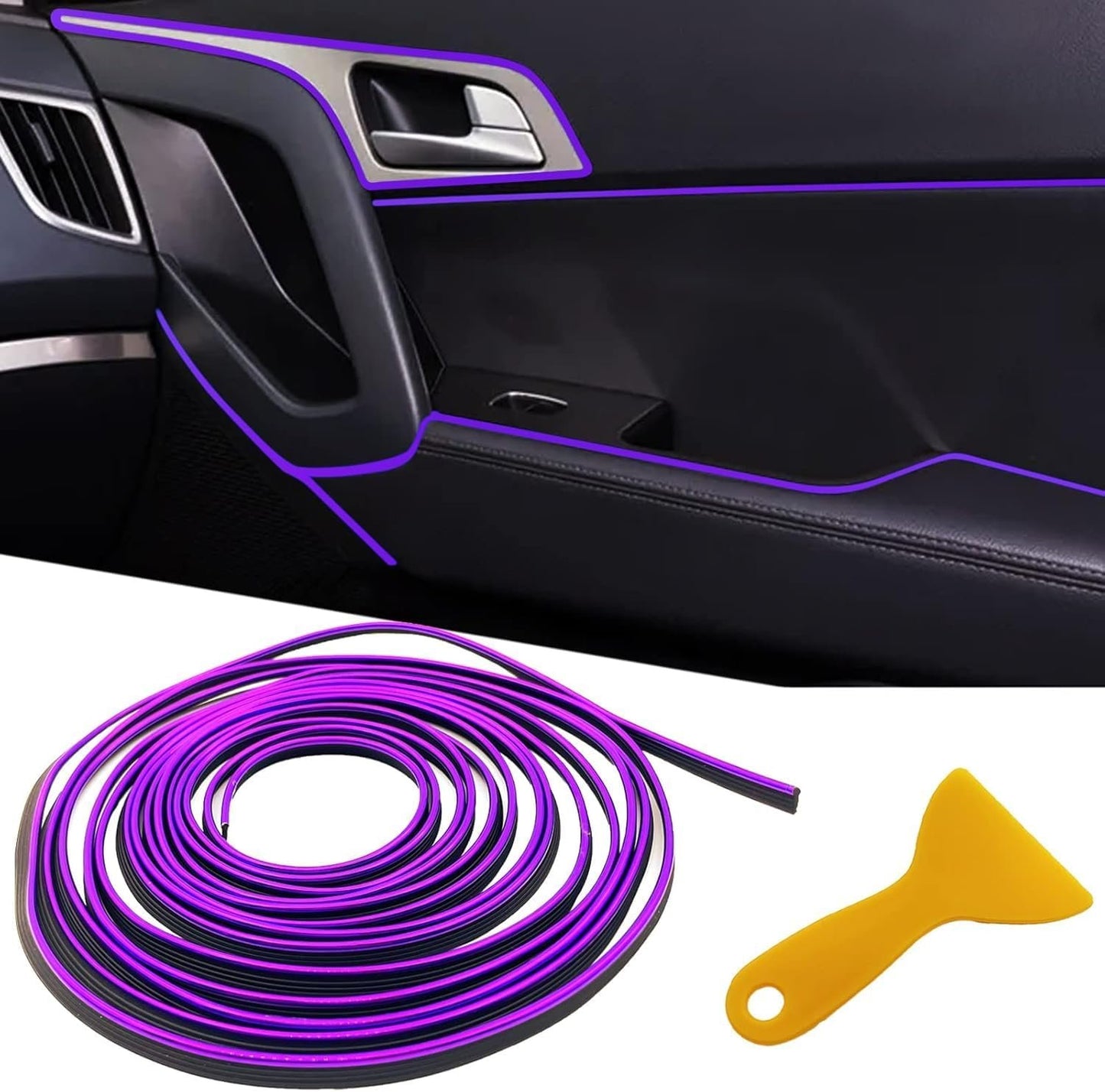Car Interior Trim Strips, Universal 33ft(10m) Car Electroplating Decoration Styling Door Dashboard, Flexible Interior Trim Accessories with Installing Tool (Purple)