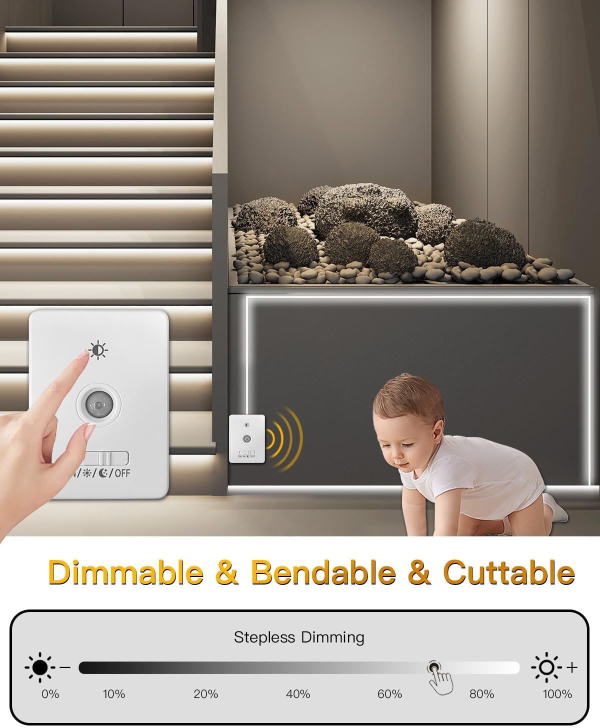 COB Led Light Strips, Amagle 2 Pack 13FT Motion Sensor Light Indoor 5000mAh Rechargeable Battery Powered Dimmable LEDs Closet Motion Activated Under Cabinet Lighting Led Lights Strip for Bedroom, TV