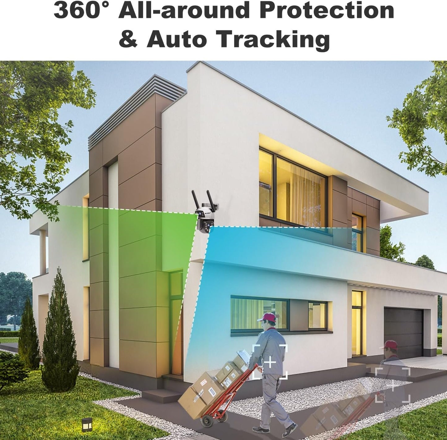 GENBOLT WiFi Security Camera Outdoor with PoE, Dual Lens Home Surveillance IP Camera CCTV with Color Night, Auto Tracking Human Detection Pan Tilt Digital Zoom Spotlight Camera
