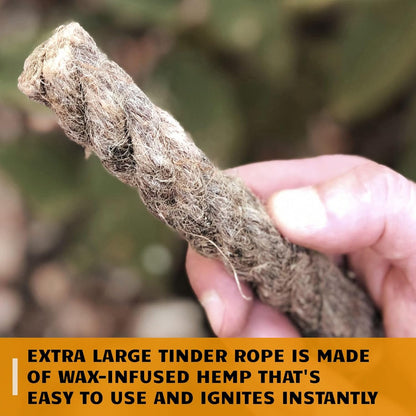 Bushcraft Survival Gear Ferro Rod Fire Starter | Flint and Steel Campfire Starter Kit w/Tinder Rope | Waterproof Magnesium Firestarter Tool for Camping and Backpacking