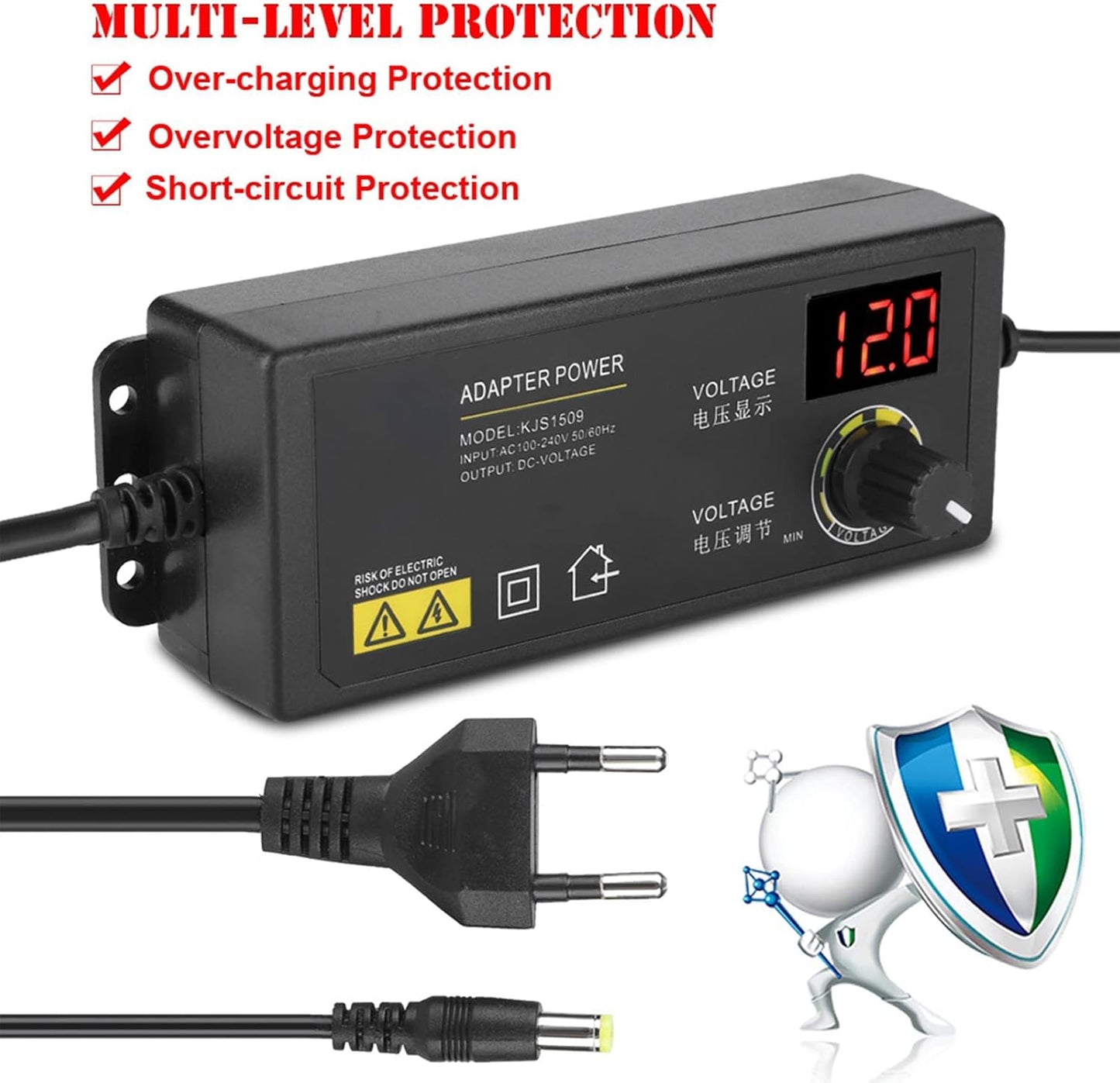 Adjustable Power Adapter, 3-12 V 60 W 5 A Non-Interference Power Adapter, Universal Adjustable Power Adapter, for Home Electronics and Devices