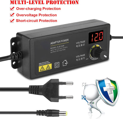 Adjustable Power Adapter, 3-12 V 60 W 5 A Non-Interference Power Adapter, Universal Adjustable Power Adapter, for Home Electronics and Devices