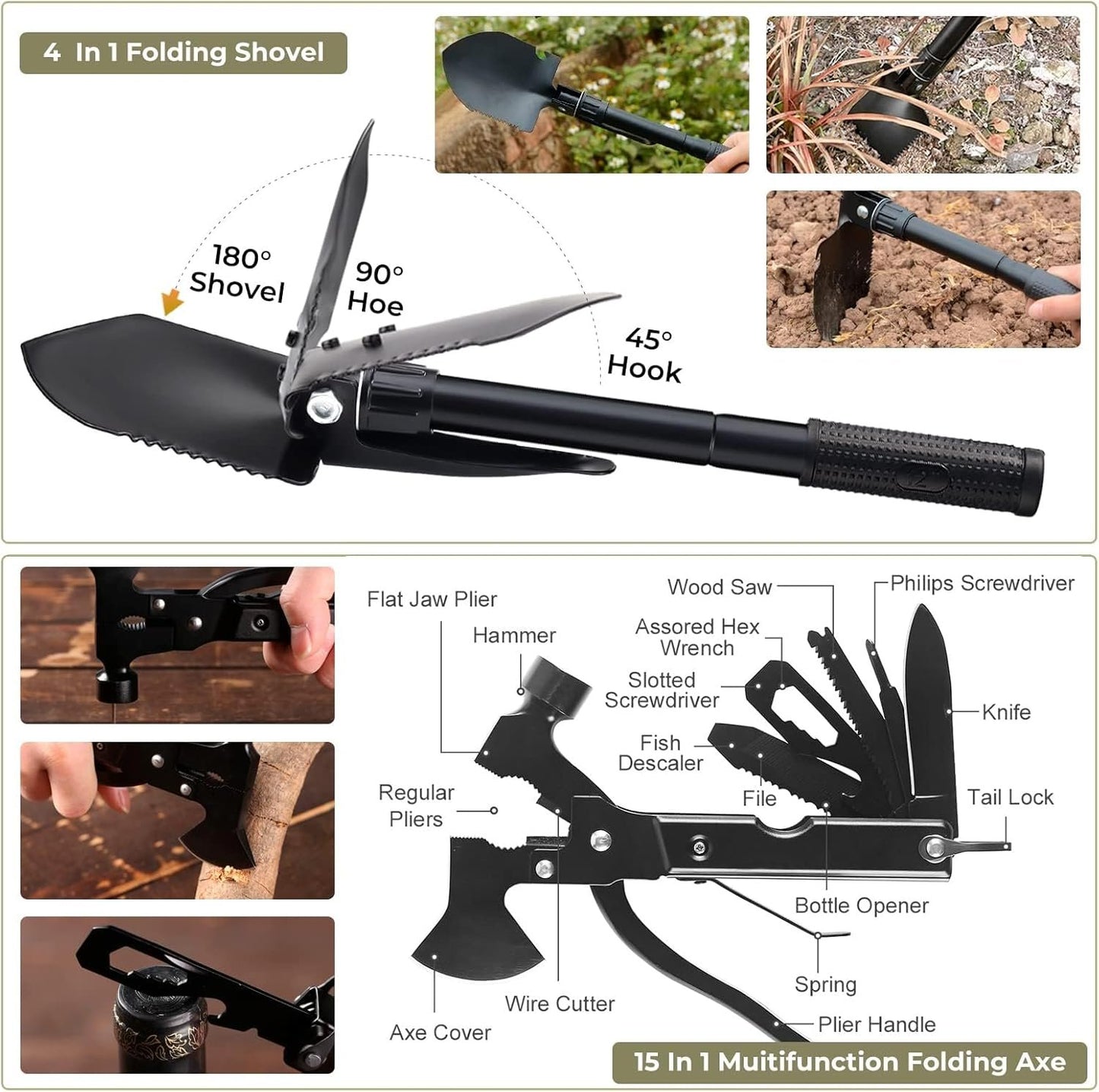 Tacsnake Multi-Purpose Emergency Survival Kit, Multi-Tools Survival Gear and Equipment with Molle Pouch, Gifts for Dad Men Camping Hiking Outdoor Emergency