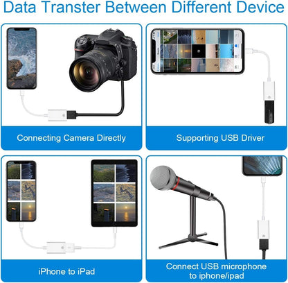 WORLDBOYU Lightning to USB Camera Adapter Female USB OTG Cable Adapter for Select iPhone,iPad Models Support Connect Camera, Card Reader, USB Flash Drive, MIDI Keyboard, White (White)