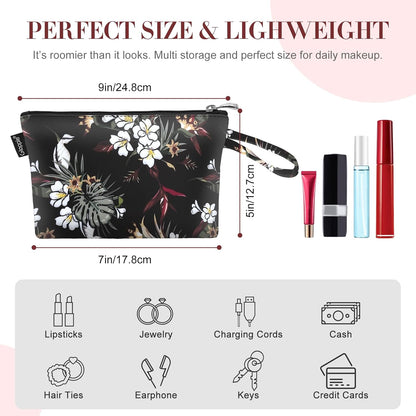 Gloppie Large Makeup Bag, Travel Cosmetic Bag with Zip, Makeup Bag for Professional Make-Up Artist, Travel Make up Bag Beauty Case, White Flower