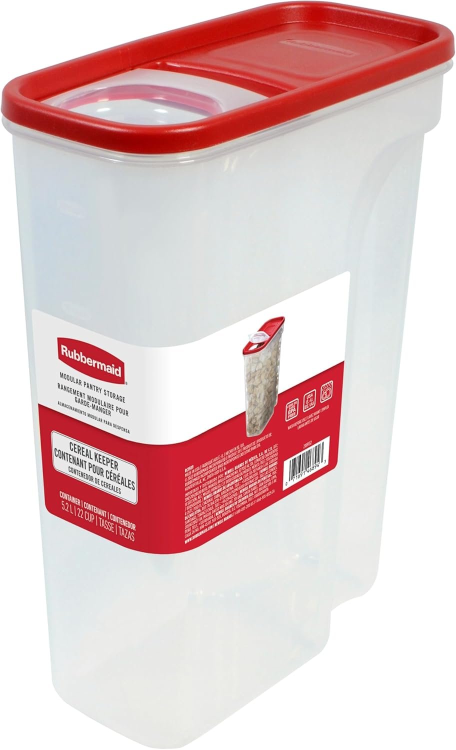 Rubbermaid Cereal Keeper Modular Pantry Food Storage Container, 5.2 L (22 Cup), Dishwasher Safe, BPA-Free