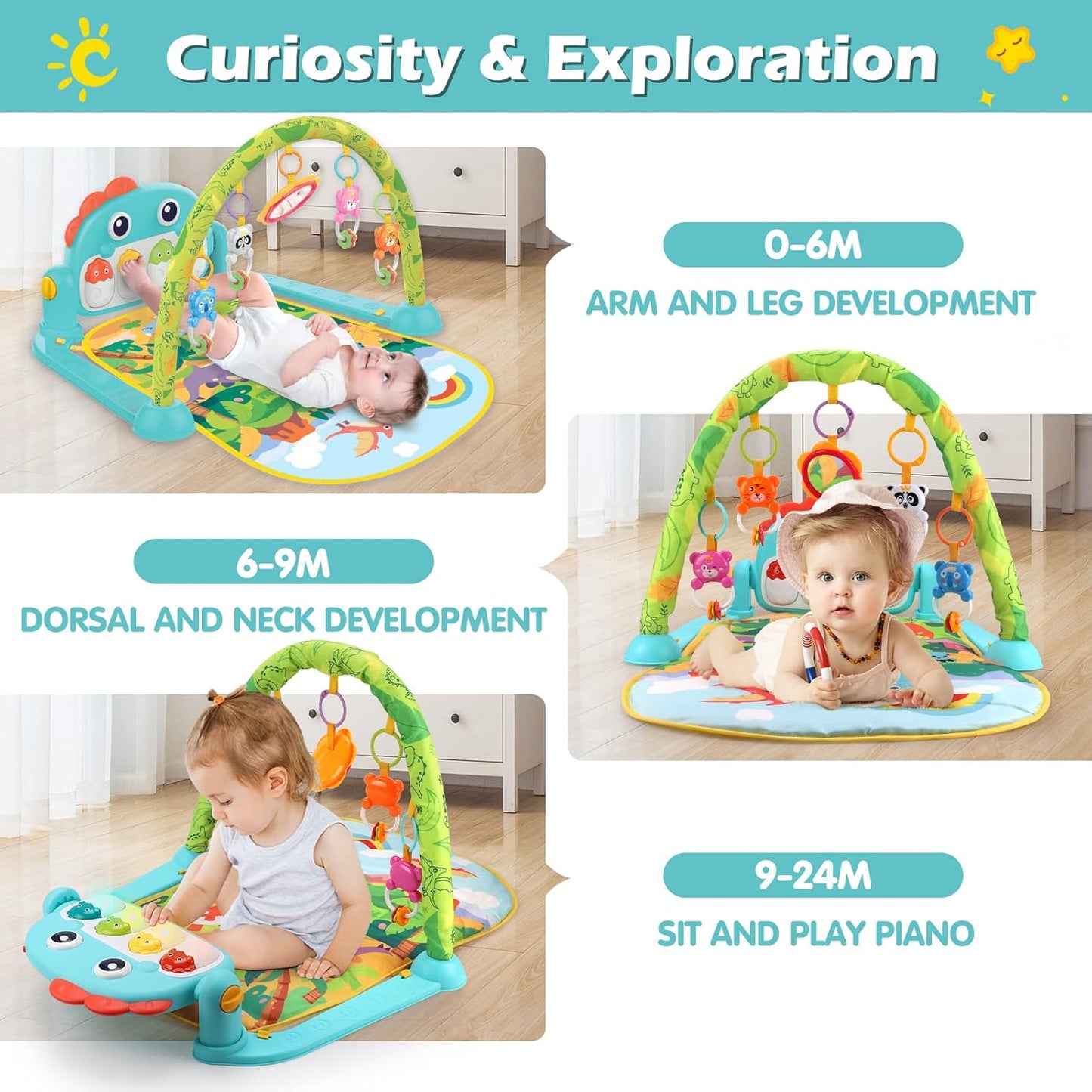 REMOKING Tummy Time Baby Gym Play Mats,Kick & Play Piano Gym for Infants Baby Toys 3-6-12 Months,Musical Activity Center with Lights Sounds for Toddler Sensory Play,Baby Gifts for Newborn Boys Girls