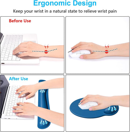 Dapesuom Keyboard Wrist Rest and Mouse Pad with Wrist Support, Memory Foam Cushion for Keyboard and Mouse Set, Ergonomic Desktop Pad Rests with Non Slip Base for Easy Typing & Pain Relief, Dark Blue
