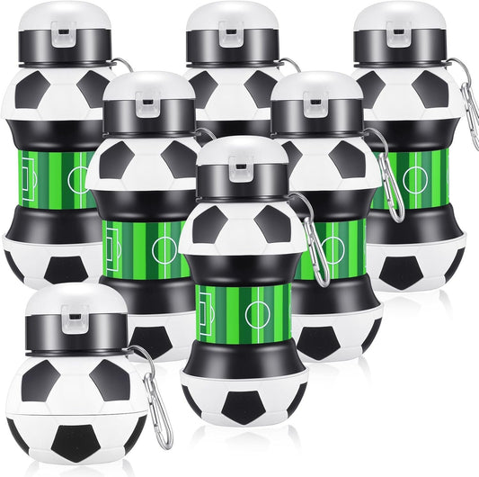 Mifoci 6 Pcs Collapsible Ball Water Bottle 19 oz Silicone Leak Proof Sports Water Bottle Shockproof Squeezable Ball Shaped Drinking Cup Party Favors for Kids Boys Girls Team Gift (Soccer)
