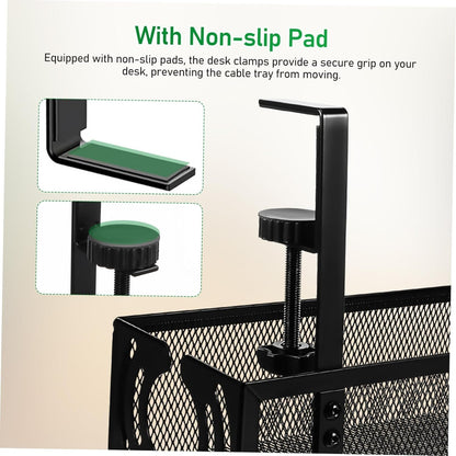 GETAJGHSD 1 Set Under Desk Cable Organizer Tray with Clamp Easy Installation Wire Management Basket for Neat Workspace Ventilated Mesh Design Robust Construction for Cables and Power Strips