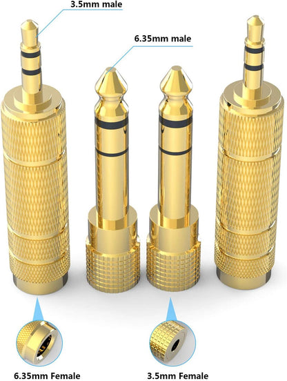 DIGITNOW! 3.5mm Male to 6.35mm Female and 6.35mm Male to 3.5mm Female Stereo Jack Adapter Gold-Plated Connectors Compatible with Guitar Electronic Keyboards Headphones, 4 Pack