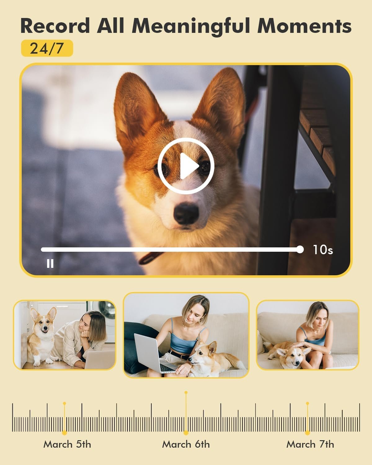 Dzees Pet Camera Indoor Security Camera No Subscription, 2K 360Â° WiFi Camera, Wired Dog Pet Camera with Phone App, MagicPix Night Vision, Calls, 2-Way Audio, 24/7, Motion Tracking, Privacy, 2.4Ghz