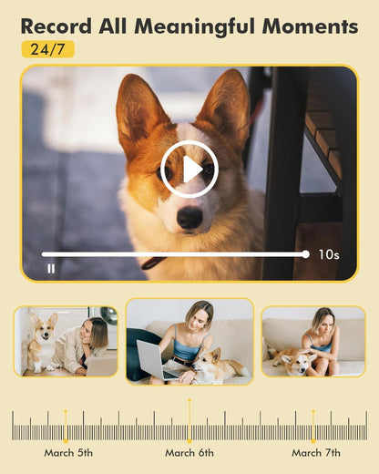 Dzees Pet Camera Indoor Security Camera No Subscription, 2K 360Â° WiFi Camera, Wired Dog Pet Camera with Phone App, MagicPix Night Vision, Calls, 2-Way Audio, 24/7, Motion Tracking, Privacy, 2.4Ghz