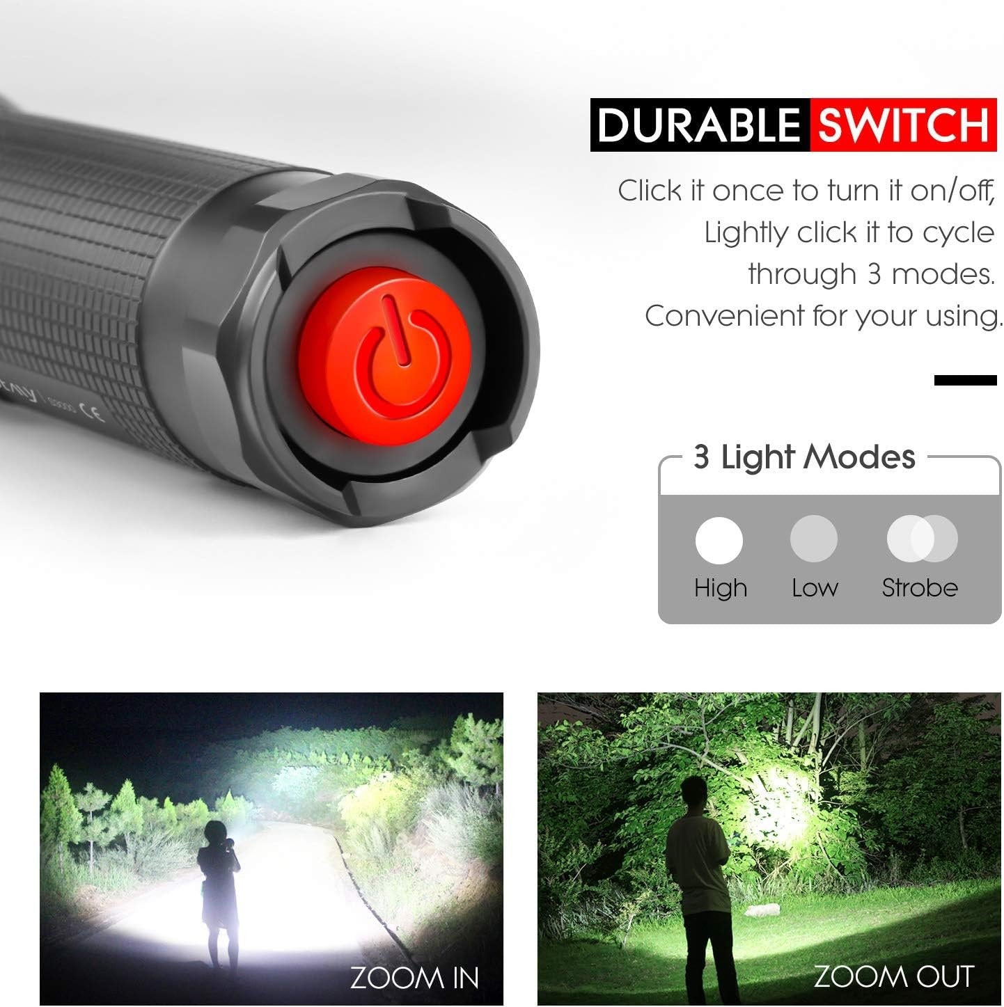 LETMY LED Flashlight, Brightest Tactical Flashlight, High Lumen Waterproof Flashlights with 3 Modes, Adjustable Mini Flashlight, Small Flashlight for Outdoor Camping Walking Emergency