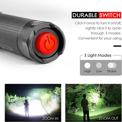 LETMY LED Flashlight, Brightest Tactical Flashlight, High Lumen Waterproof Flashlights with 3 Modes, Adjustable Mini Flashlight, Small Flashlight for Outdoor Camping Walking Emergency