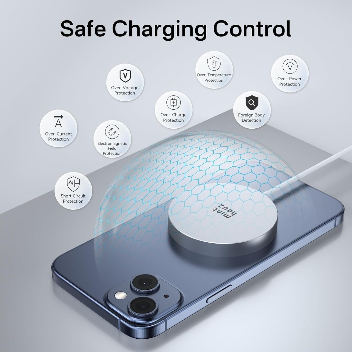 Minthouz Qi2 Magnetic Wireless Charger, Travel Mag-Safe iPhone Charger, Qi-Certified 15W Fast Charging, for iPhone 16/15/14/13/12 Full Series【Silvery】