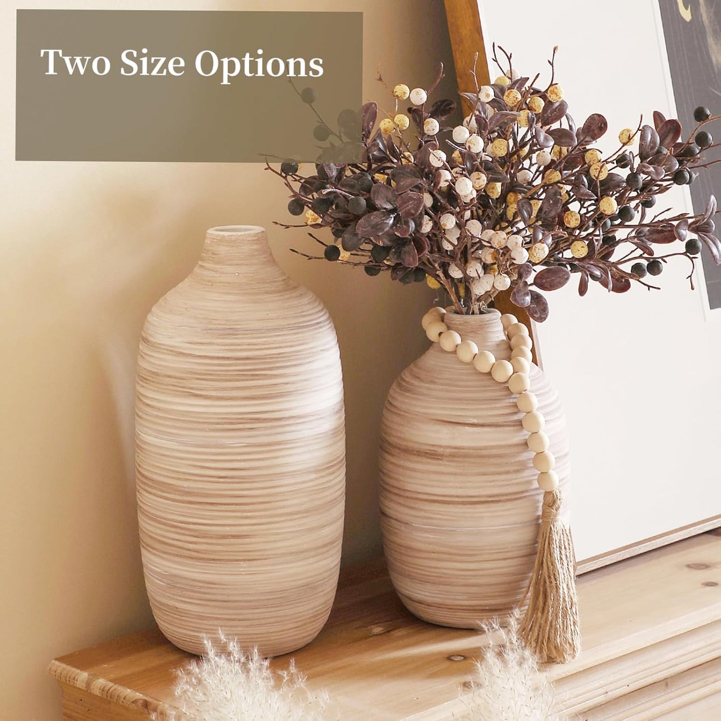 ALMA 9 Inch White Boho Vase for Modern Farmhouse|Ceramic Pampas Grass Vases|Decorative Rustic Vase for Home Decor, Modern Farmhouse, Coffee Table, Shelf, Mantel Decor